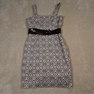 Rafaella Dress Brown/Cream Patterned Belted Sleeveless Women's Petite‎ 8